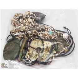 BAG OF BEADED & NATURAL STONE NECKLACES