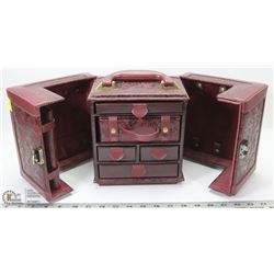 DECORATIVE BURGUNDY TRAVEL BEAUTY BOX.