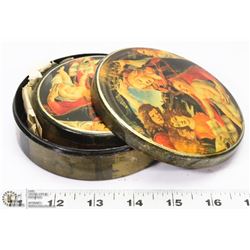 2 VINTAGE NESTING LACQUER TOP TRINKET BOXES.