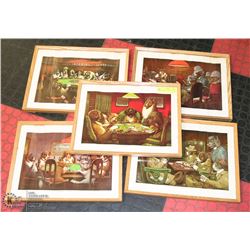GROUP OF 5 POKER DOG FRAMED PICTURES,