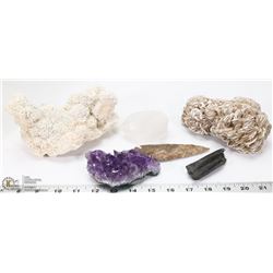 BOX OF NATURAL STONES/ROCKS INCL AMETHYST, ARROW