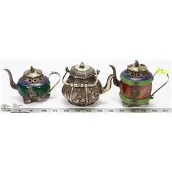 LOT OF 3 MINI ORIENTAL TEAPOTS - ONE MADE WITH