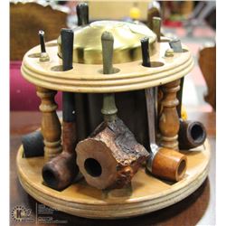 7 PIPES AND METAL TOBACCO TIN.