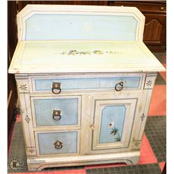 ANTIQUE HAND PAINTED CUPBOARD 30.5"X15"X37".