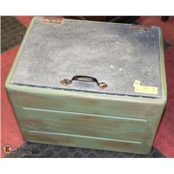 VINTAGE WOOD & METAL COOLER CHEST, 19 X 14 X 13