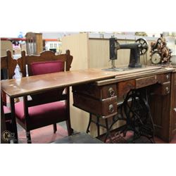 ANTIQUE RAYMOND TREADLE SEWING MACHINE.