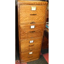 ANTIQUE SOLID OAK 4 DRAWER FILING CABINET