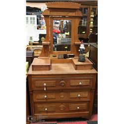 ANTIQUE DRESSER WITH MIRROR.