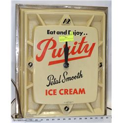 VINTAGE PURITY ICE CREAM CLOCK FOR STORES