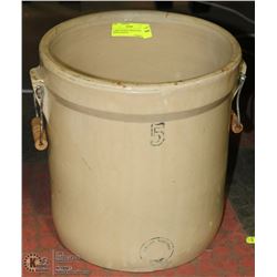 LARGE ANTIQUE CROCK WITH WOOD HANDLES
