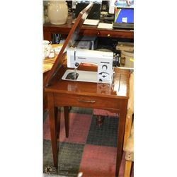 VINTAGE DOMESTIC SEWING MACHINE IN CABINET