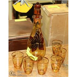 AMBER ESTATE DECANTER WITH 6 GLASSES