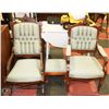 Image 1 : 3PC SOLID WOOD AND FABRIC CARVED CHAIR AND OTTOMAN