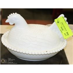 MILK GLASS HEN ON A NEST