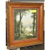 Image 1 : ANTIQUE ORNATE WOODEN FRAMED FOREST PICTURE.