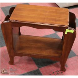 REFINISHED VINTAGE SIDE TABLE/MAGAZINE RACK.