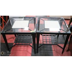 PAIR OF METAL AND GLASS END TABLES