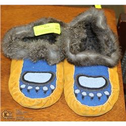 PAIR OF HANDMADE BEADED MOCCASINS WITH BEAR CLAW