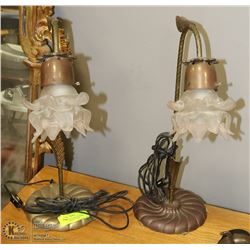 2 BRASS AND FLORAL PATTERN GLASS MATCHING TABLE