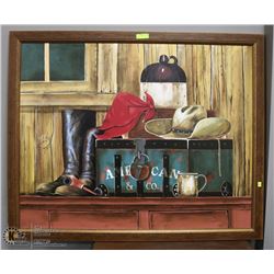 LARGE VINTAGE WESTERN THEMED OIL PAINTING