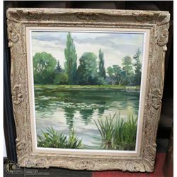 PORTE COLM SIGNED PAINTING OF A POND FRAMED