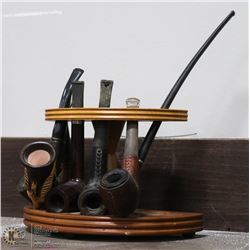 6 VINTAGE PIPES ON STAND.