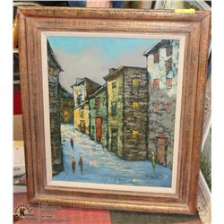 SIGNED M. DUVAL OF A BUILDING PAINTING 28"X32"