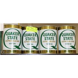 LOT OF 4 VINTAGE QUAKER STATE FULL CANS OF MOTOR