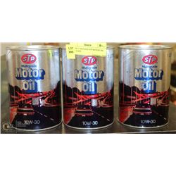 LOT OF 3 VINTAGE STP MOTOR OIL FULL CANS
