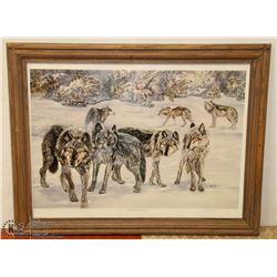 LINDA KENNARD FRAMED PRINT "TIMBER WOLVES" SIGNED