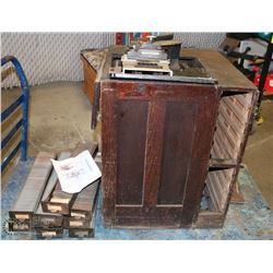 ANTIQUE ADDRESS-O-GRAPH MACHINE WITH DRAWERS.
