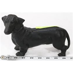 VINTAGE BLACK CAST IRON DACHSHUND BANK