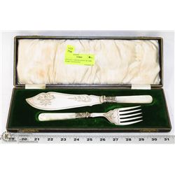 VINTAGE CARVING KNIFE & FORK, PEARL HANDLES IN