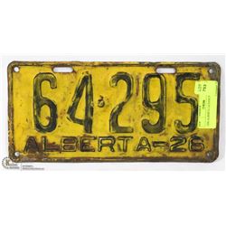 1926 ALBERTA LICENSE PLATE.