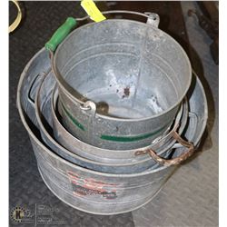 LOT OF 4 VINTAGE GALVANIZED BUCKETS