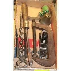 BOX OF OLD TOOLS.