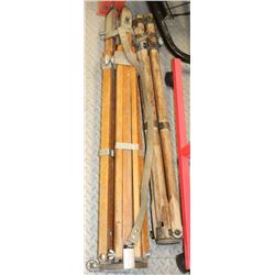 LOT OF 2 WOODEN TRANSIT TRIPODS.