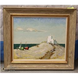 SIGNED 2 BOATS WOOD  FRAMED PAINTING