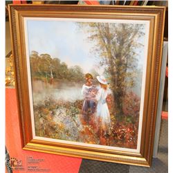 2 GIRLS WITH FLOWERS OIL FRAMED PAINTING