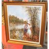 Image 1 : 2 GIRLS WITH FLOWERS OIL FRAMED PAINTING