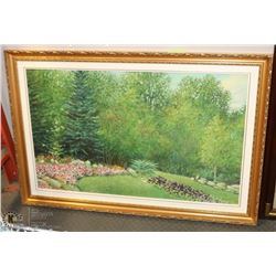 SIGNED AIME MYNDZAK GARDEN PAINTING FRAMED