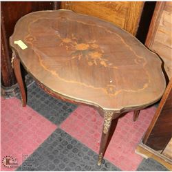 WOOD AND INLAY WITH BRASS ACCENT END TABLE