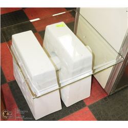 ESTATE CERAMIC WOOD AND GLASS END TABLE