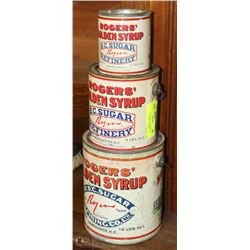 GROUP OF 3 VERY OLD ROGERS SYRUP TINS WITH "SMOKE