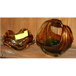 PAIR OF FANCY ART GLASS CANDY BOWLS