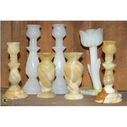 COLLECTION OF ONYX CANDLE HOLDERS