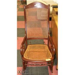 VINTAGE WOOD AND WICKER ROCKING CHAIR