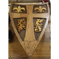 WOODEN SHIELD SWORD WITH WALL HANGER DISPLAY