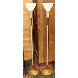 PAIR OF ANTIQUE WHITE GLASS FLOOR LAMPS, 58" TALL