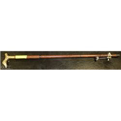 ANTIQUE CANE WITH BRASS LOON HANDLE